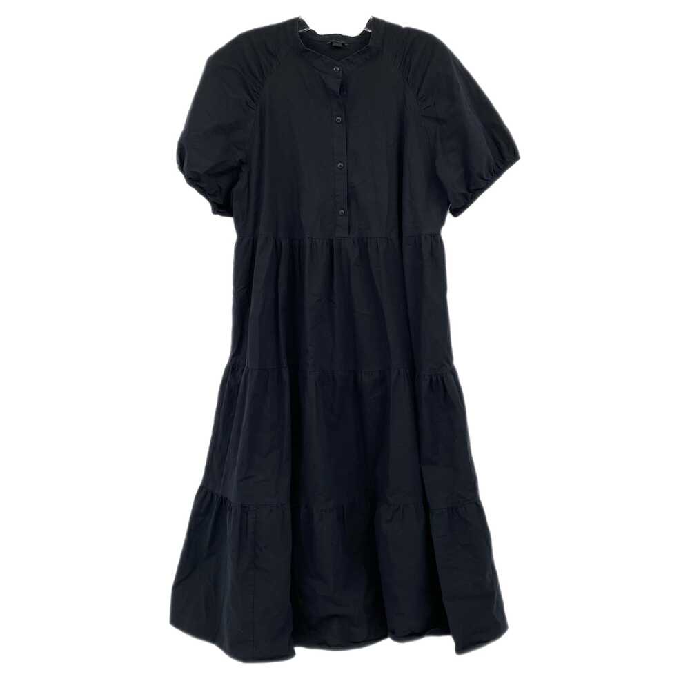 Ann Taylor Black Puff Sleeve Tiered Midi Dress | Womens L